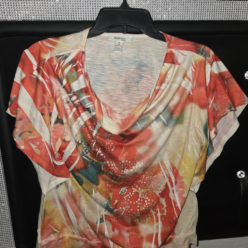STYLE & CO. ORANGE and GREEN Draped Blouse